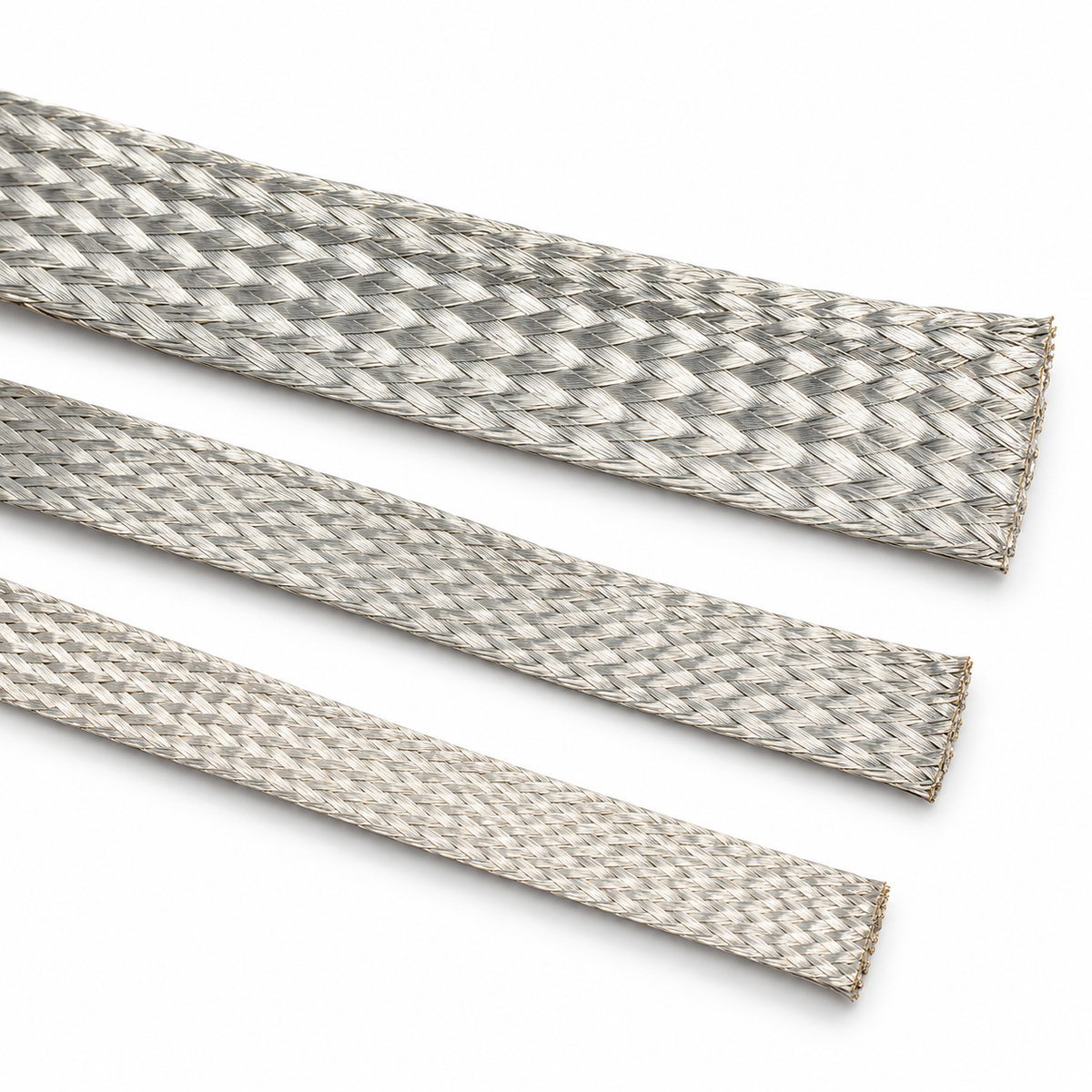 Flat tinned copper braided wire for battery building